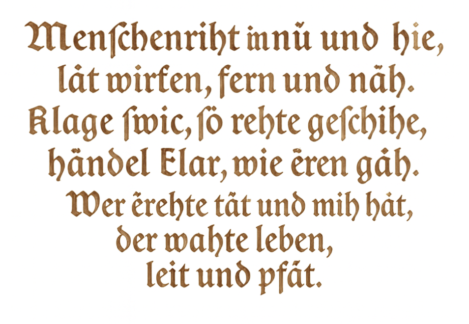Der dritte Spruch für Merseburg in historisierend gesetzter, gotisch anmutender Schrift.